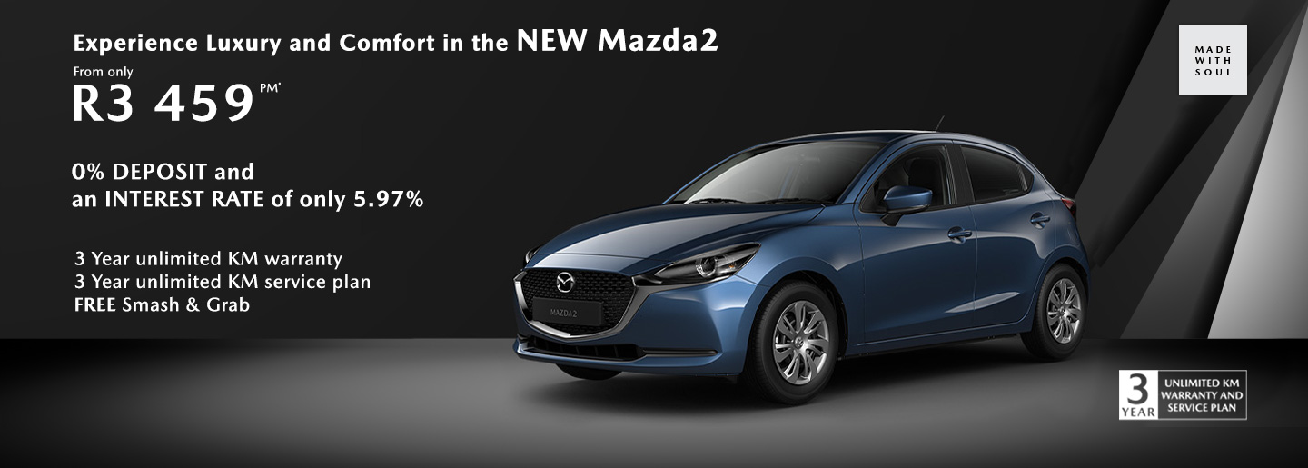 Experience Luxury and Comfort in the New Mazda2 from only R3,459pm* banner