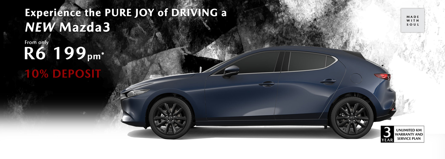 Drive away in a new Mazda3 from only R6 199* banner