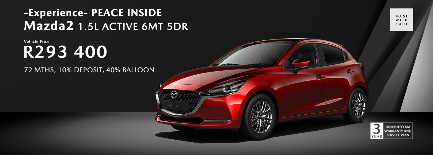 Experience Peace inside the Mazda2 1.5L ACTIVE 6MT 5DR banner