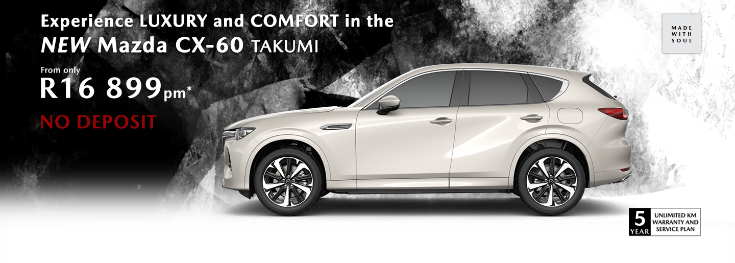 Drive away in a new Mazda CX-60 3.3L De Takumi AWD A/T banner