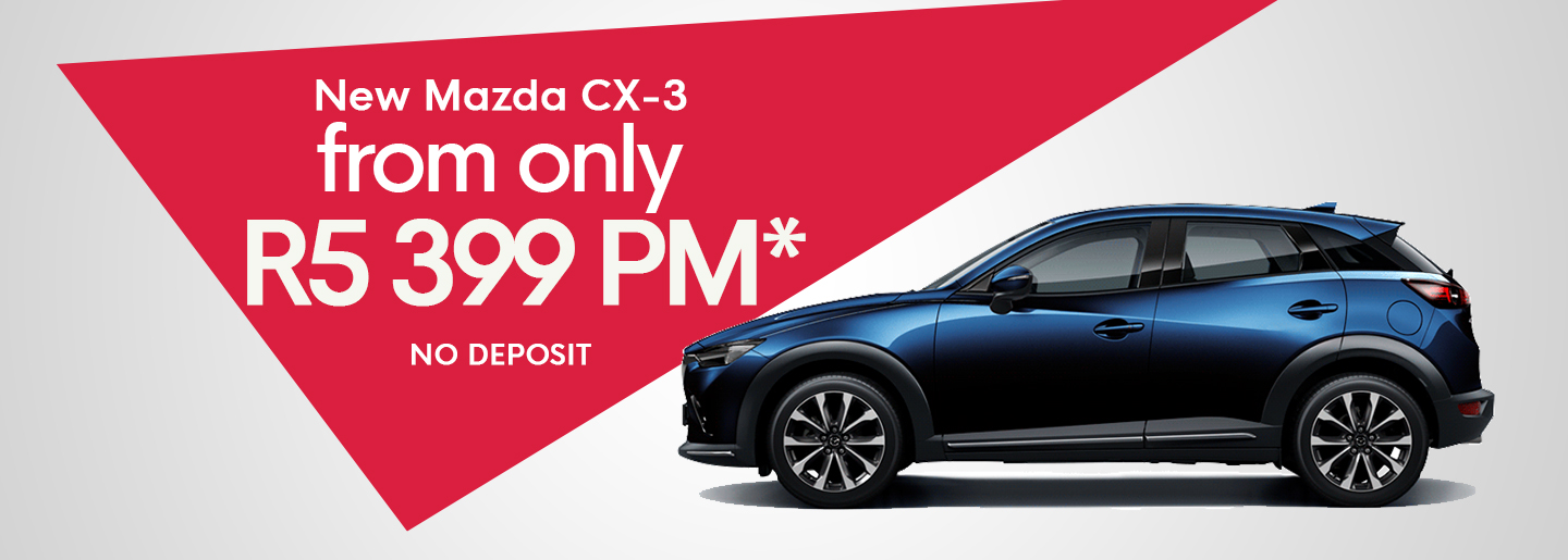 New Mazda CX-3 from only R5 399 PM*  promo image alt