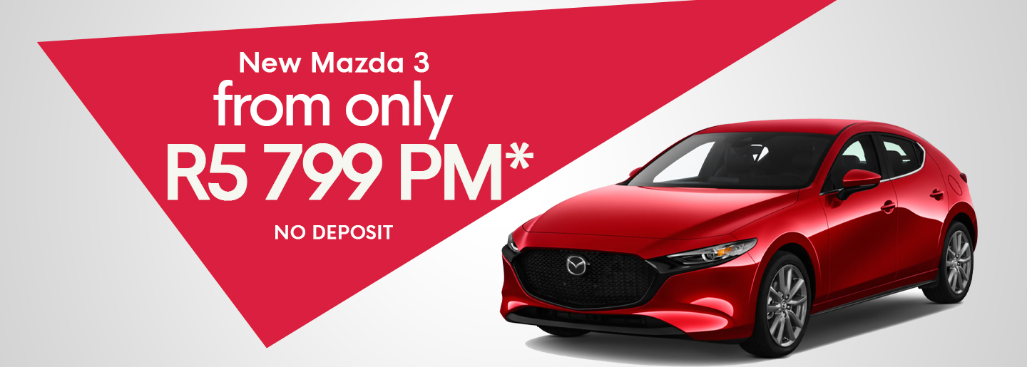 New Mazda 3 from only R5 799 PM* promo image alt