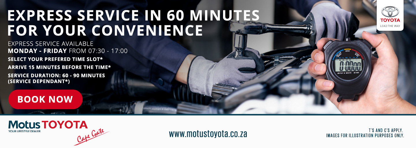 Express Service at Motus Toyota Cape Gate banner