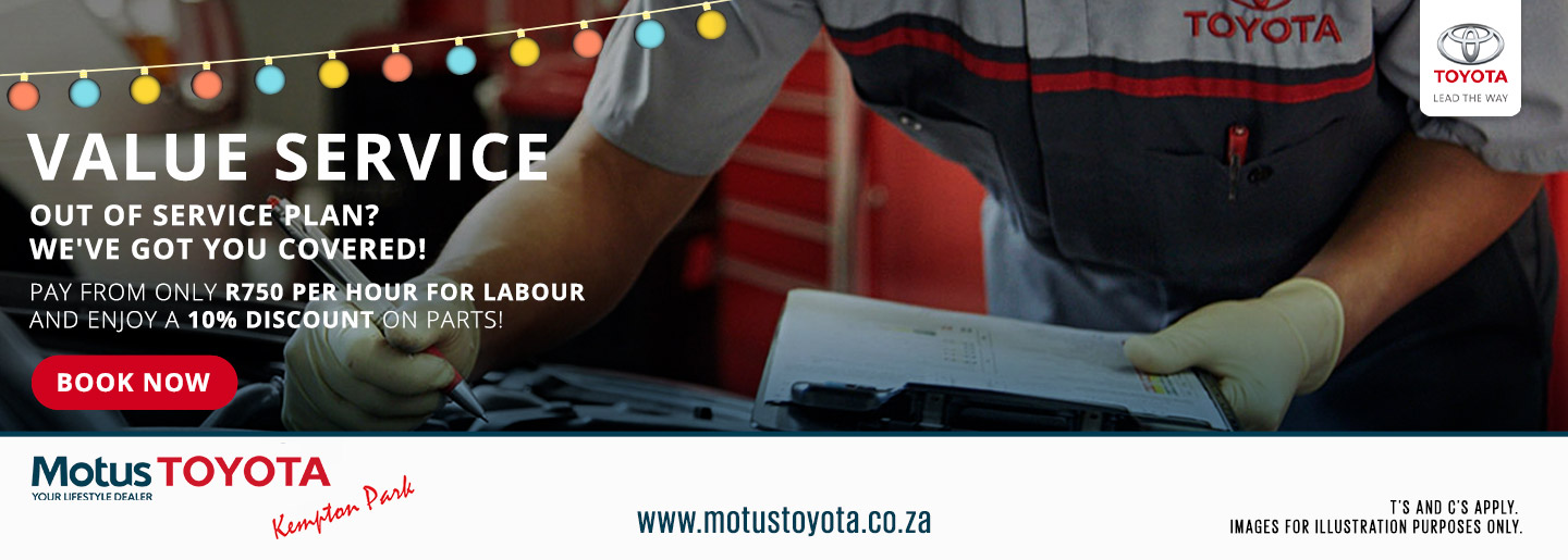 Value Service at Motus Toyota Kempton Park banner