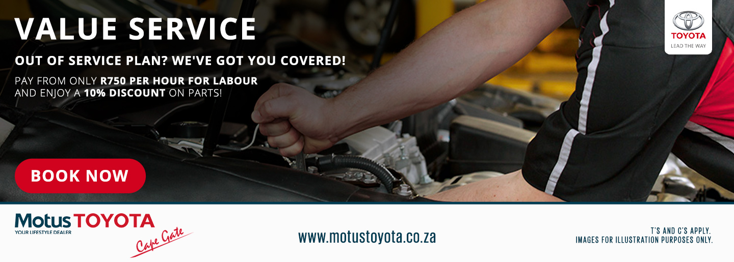 Value Service at Motus Toyota Cape Gate banner