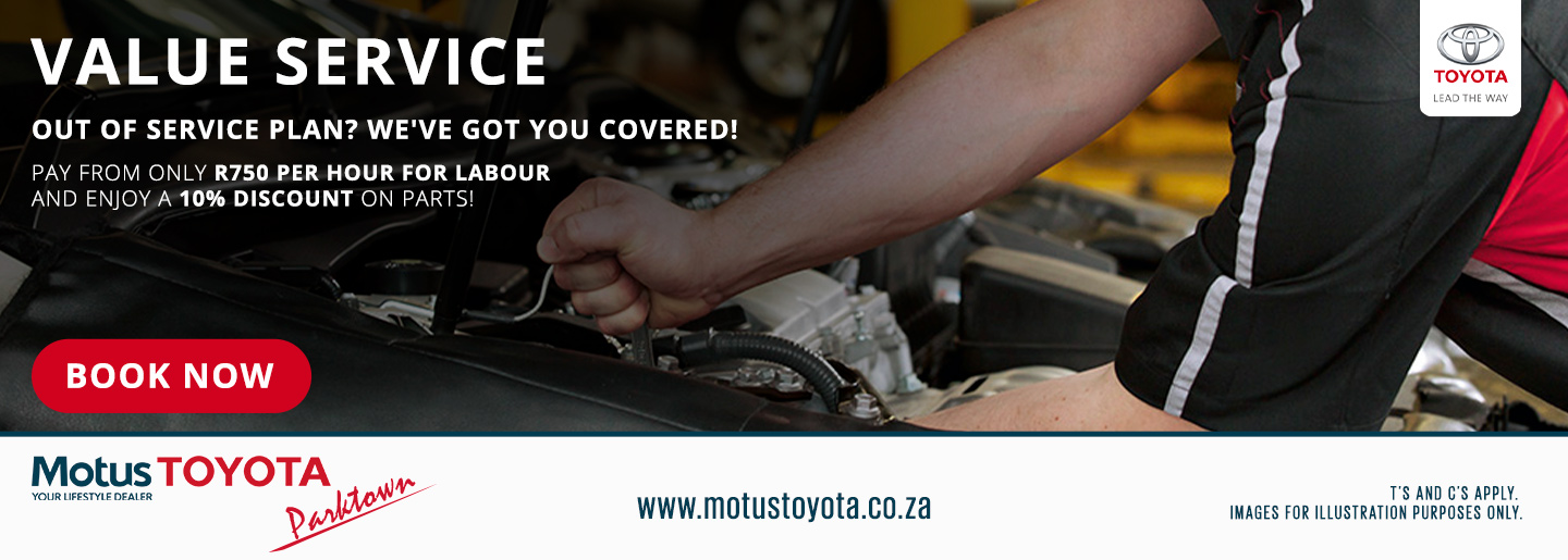 Value Service at Motus Toyota Parktown banner