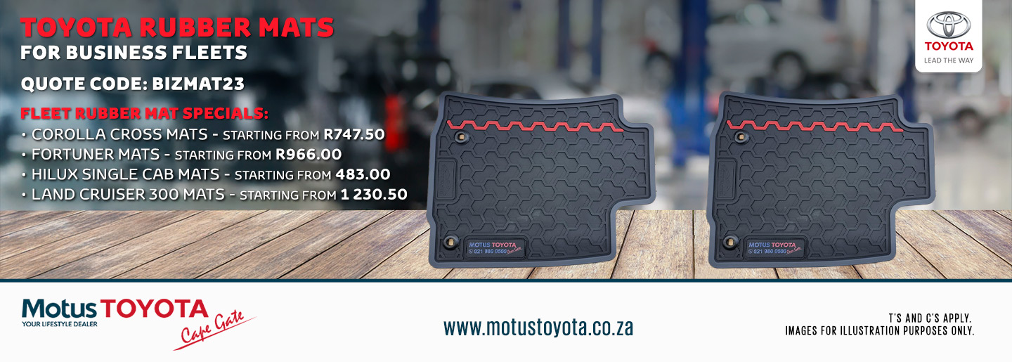 Toyota Rubber Mats Available at Motus Toyota Cape Gate! banner